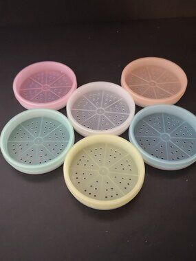 Vintage Tupperware Wagon Wheel Coasters in Pastel Colors Set of 6 (No Holder)